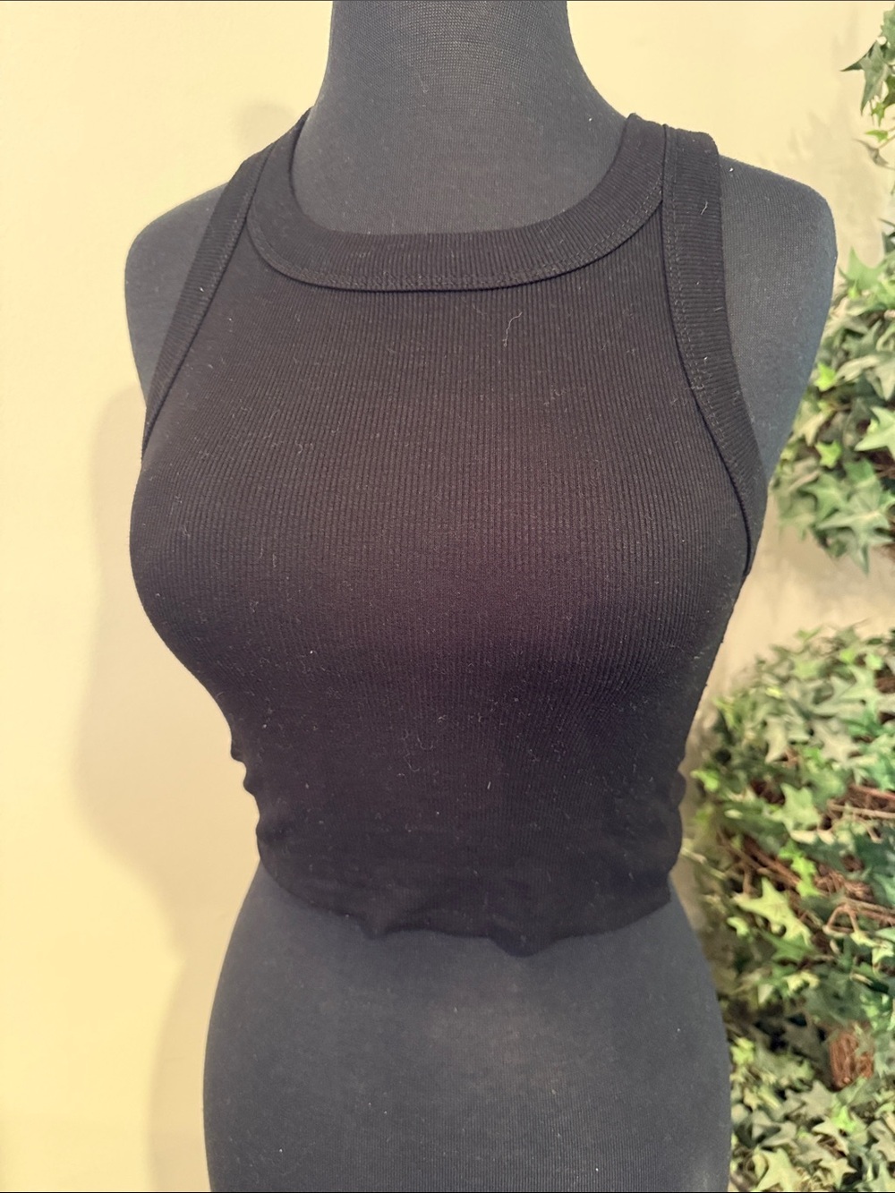 Olivaceous Black Ribbed Crop Tank Top - Women size medium